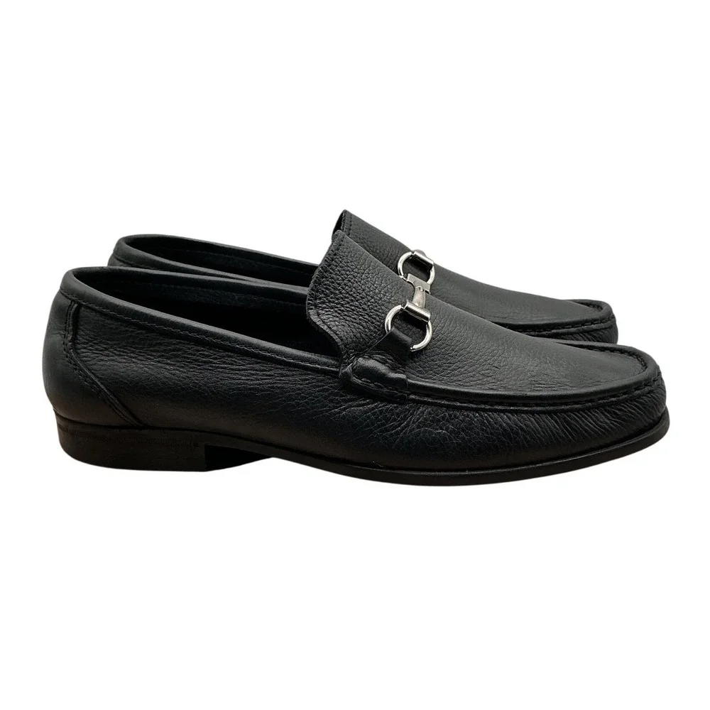 Sandro Moscoloni Malibu Black Pebbled Leather Bit Loafers Mens 10D Made in Spain